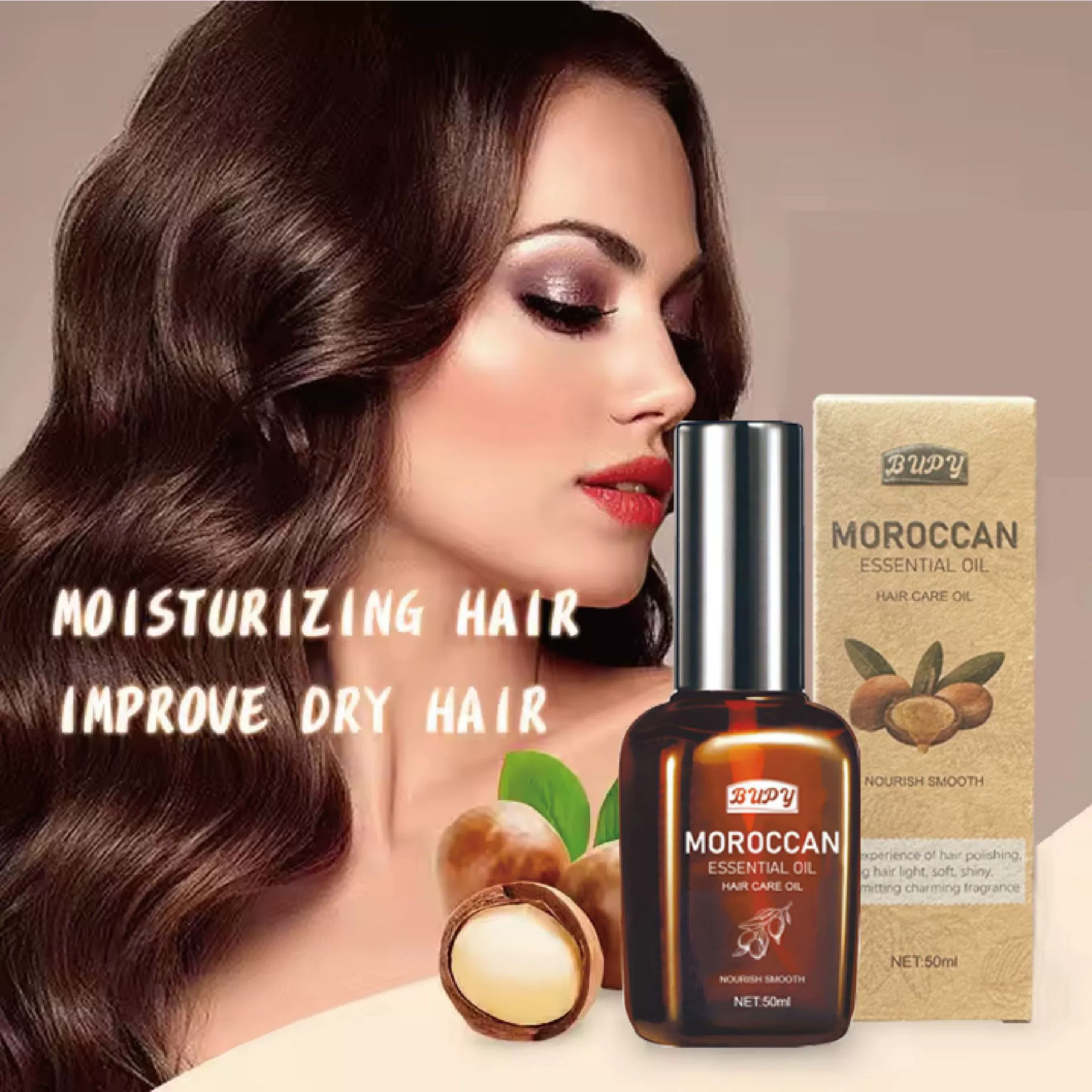 Эфирное масло для ухода за волосами BUPY из Марокко восстанавливает, увлажняет и питает сухие, вьющиеся, гладкие и блестящие волосы.