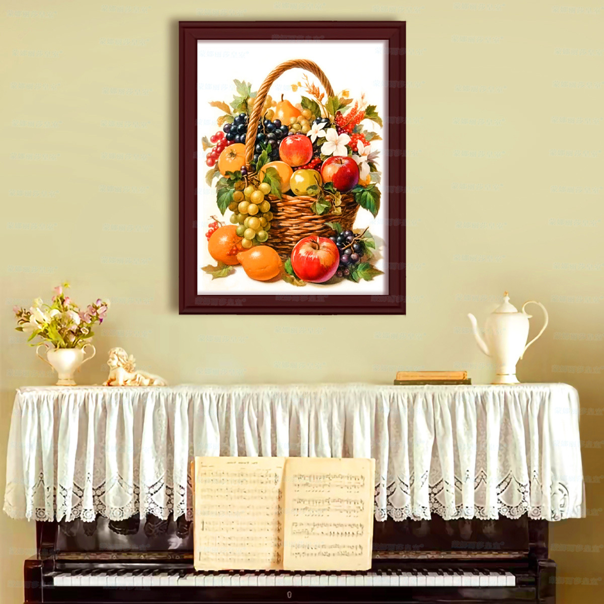 Mona Lisa Real Cesta de frutas de bordado cruzado Pequeñas piezas estéticas paisajes de sueño Decoración de mesa de cocina bordada a mano image 4