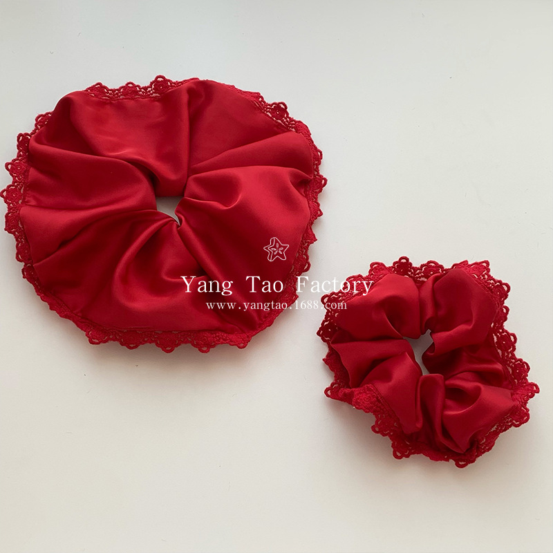 Francia alta encaje temperamento rojo intestino grueso anillo de cabello bolas elásticas de alta altura cabello de cabello de cordón 2024 nuevo