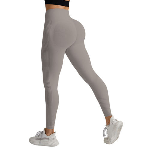 Cross-border high-waisted abdominal control peach hip bare feel yoga pants for women, pure color quick-drying breathable running sports fitness pants