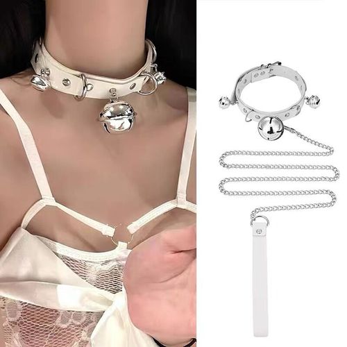 Big Bell Choker Collar PU Leather Collarbone Neck Ring Harajuku Girl Cute Maid Hot Girl Pure Desire Traction Chain