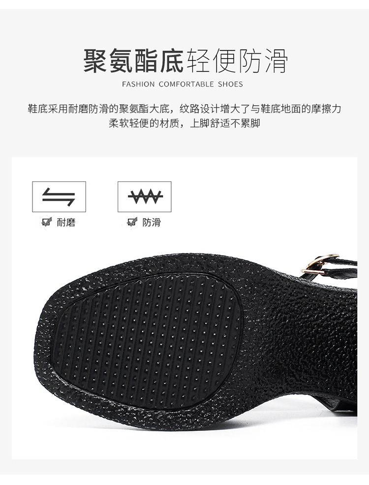 Sandal cao gót nữ quai ngang da thật đế dày chống thấm — Màu đen chi tiết 11