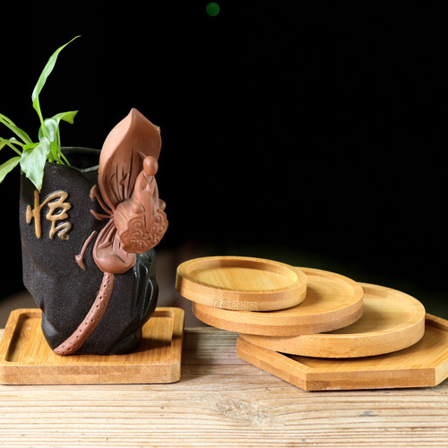Kungfu tea ceremony bamboo coaster insulation pad bamboo Liujunzi round wooden coaster mosaic coaster can be used as LOGO