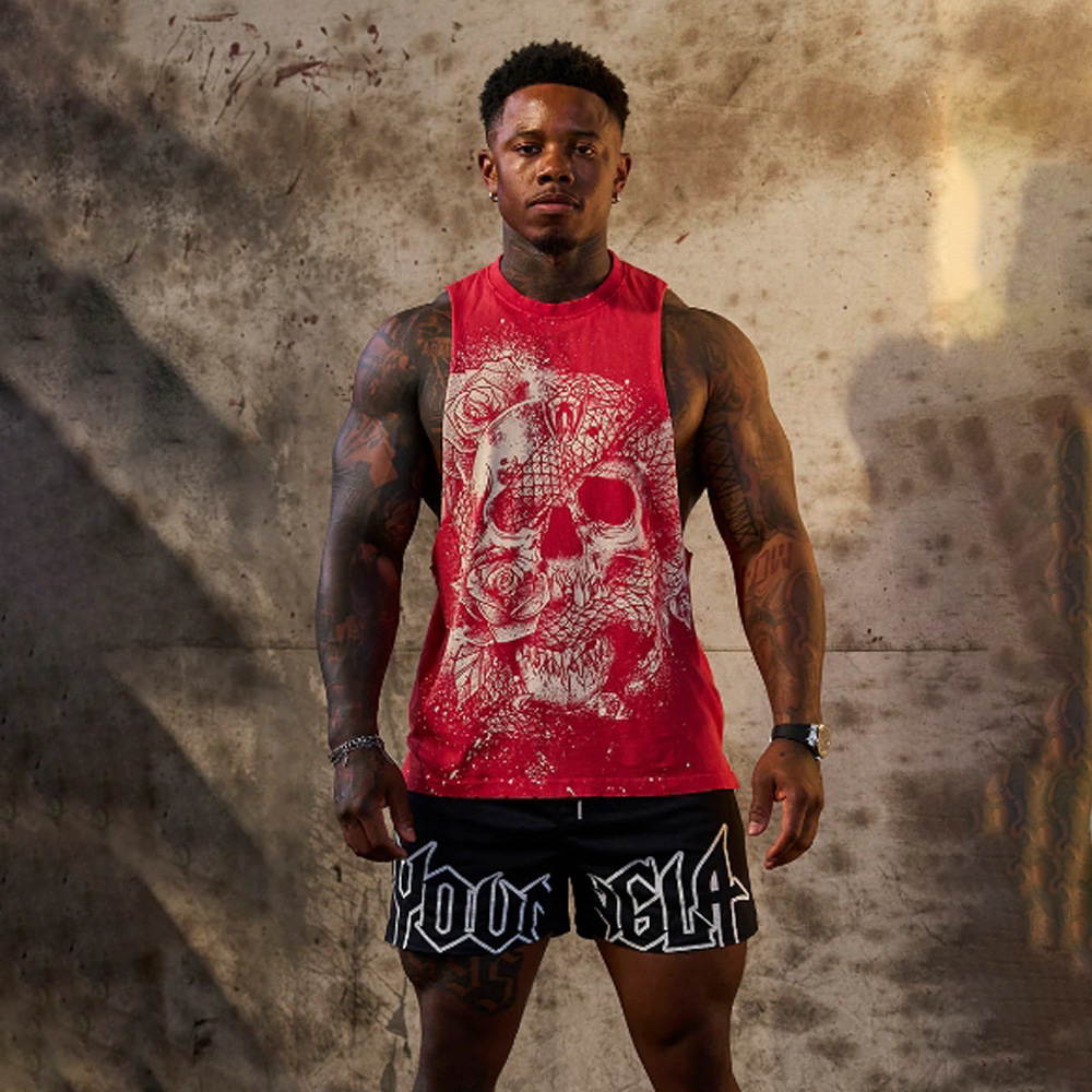 Youngla's new men's American-style trendy design printed sleeveless sports and fitness vest