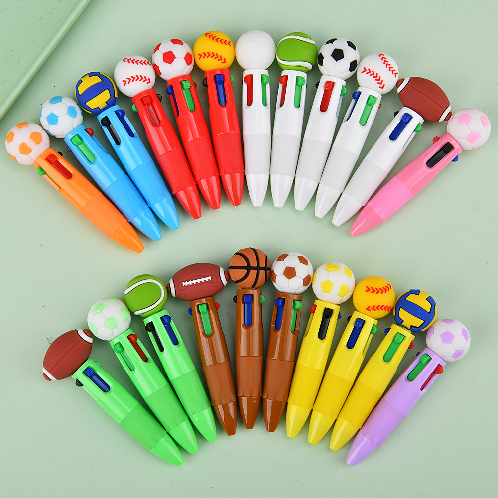 Transfronterizos para bonitos bolígrafos de fútbol, baloncesto, rugby, bolígrafos multicolores de dibujos animados de cuatro colores