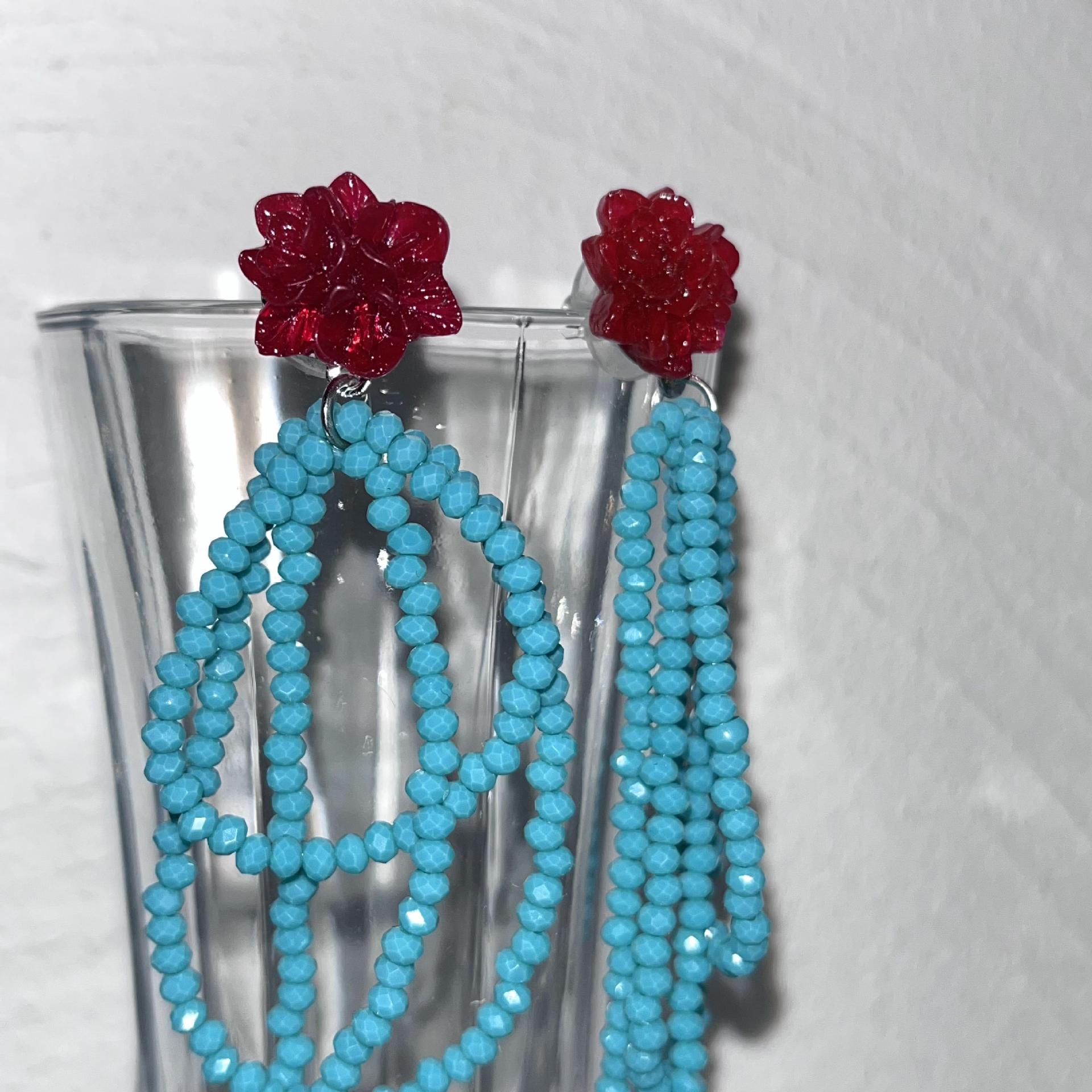 Retro Handmade Beaded Tassel Flower Decor Crystal Earrings display picture 3