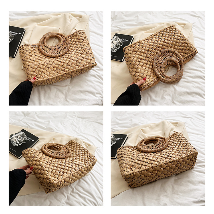 Women's Medium Straw Solid Color Vacation Streetwear Weave Zipper Straw Bag display picture 2