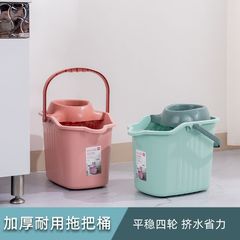 車輪付きの厚みのある大型モップバケツ、プラスチック製のポータブルプラスチック絞りバケツ、怠け者向けの水を使わないモップ