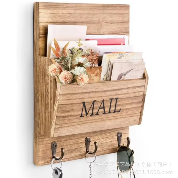 Cross-Border Wooden Wall Envelope Hook Storage Rack Wall-Mounted Entrance Door Mail Storage Rack Glasses Key Pendant
