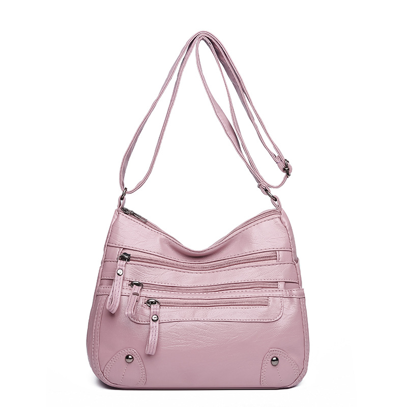 Bolsos de hombro, nuevos bolsos de piel blanda de comercio exterior femenino, moda de doble capa, bolsos de doble capa, versión coreana, bolsos de piel lavada a gran capacidad