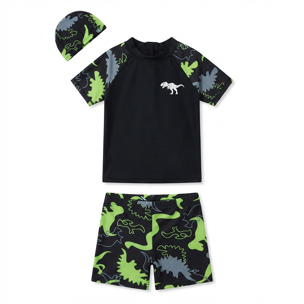 Conjunto de traje de baño para niños de 7 a 12 años, conjunto de tres piezas, diseño de dinosaurio de dibujos animados, protección solar, secado rápido, conjunto de traje de baño de manga larga para niños mayores image 22
