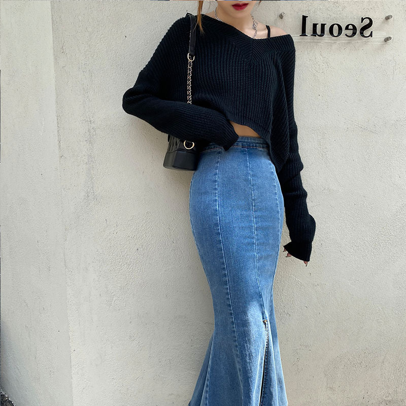 Denim Skirt for Women 2026 New Style Summer Spring Autumn Winter Design Niche Hip-Hugging Fishtail Skirt Mid-Length Slit Skirt