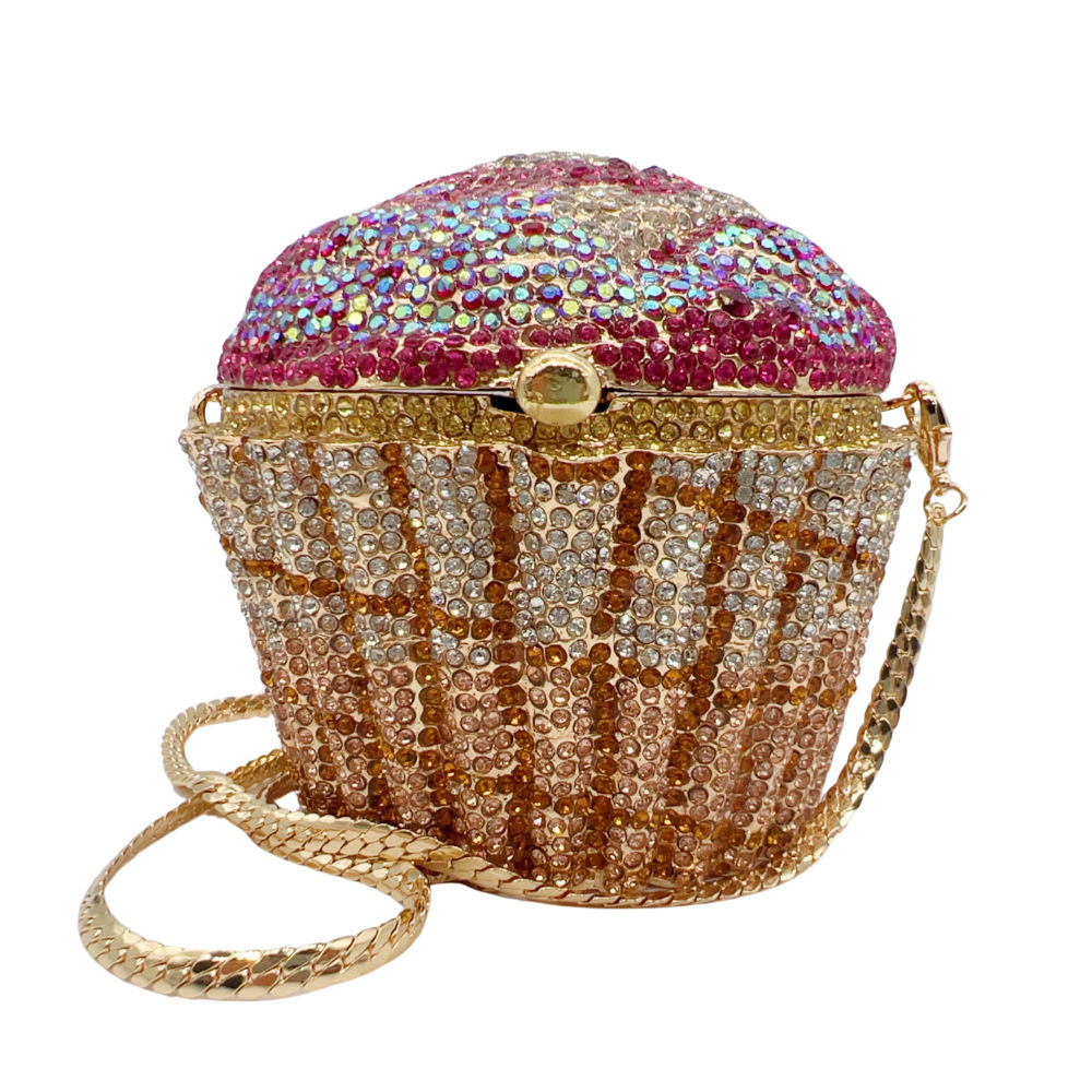 Seleccione estrictamente Cupcake Clutch Cake helado lleno de diamantes bolsas de diamantes de metal bolsas de banquete bolsas de mano para mujeres