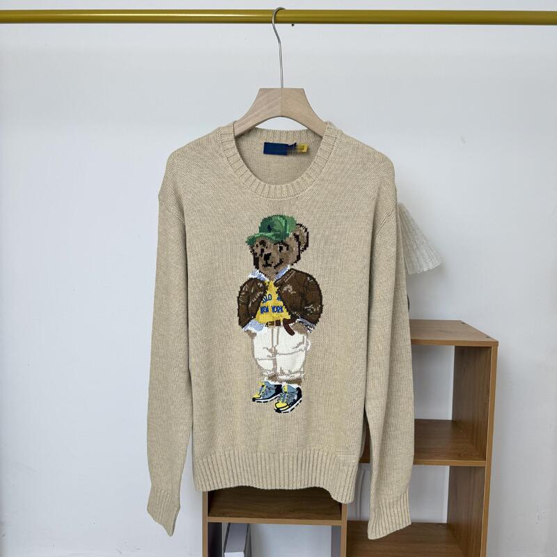High-End Version/Scanable Qr Code Rl Green Hat Bear 2025 Autumn and Winter Women's Pure Cotton Heavy Embroidery Sweater Knitwear