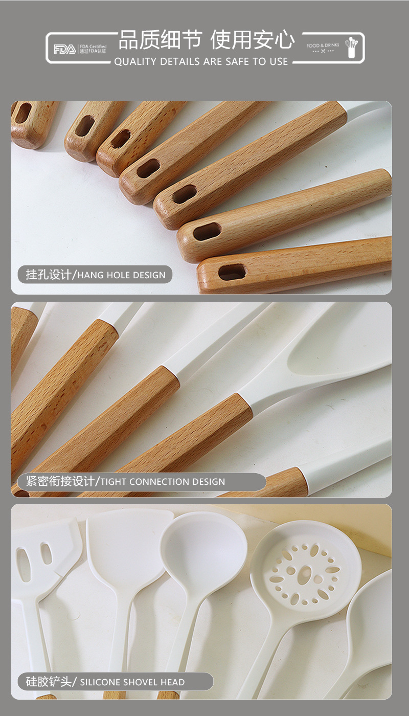 Silikon spatula ve kaşık 13 parçalı set yapışmaz silikon spatula süt beyazı gıda sınıfı silikon mutfak eşyaları seti satışa hazır