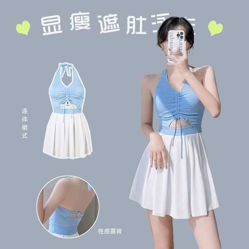Плавки-слитный купальник женский, Conservative Slimming Tummy-Cover Azure, 2026 лето