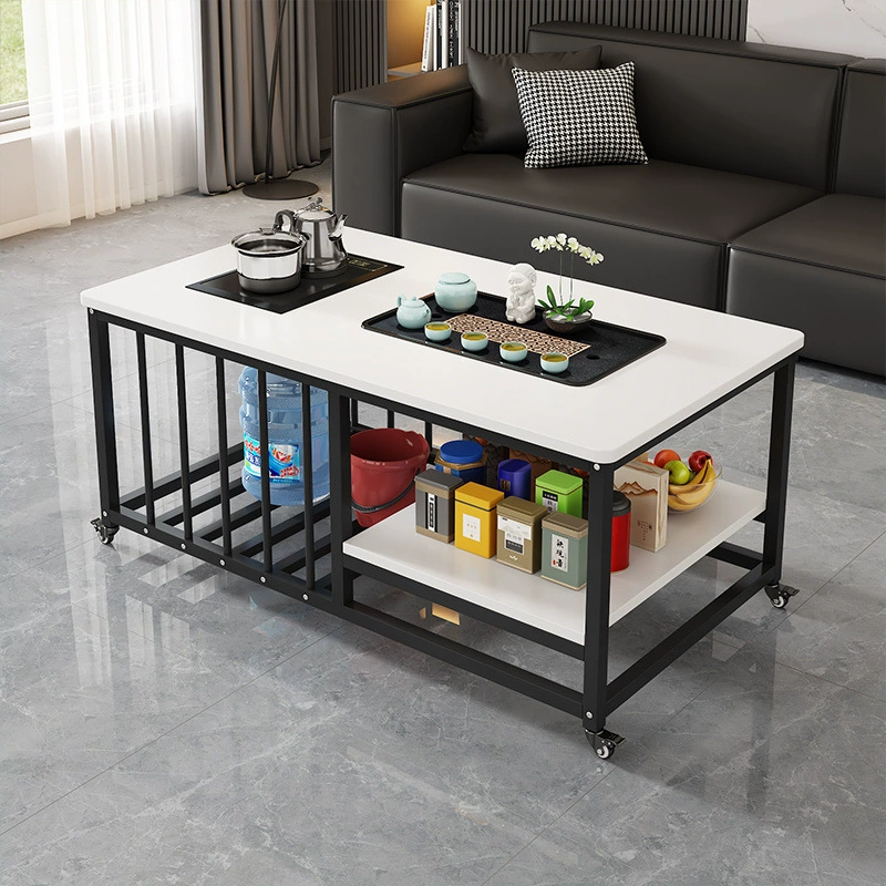 Чайный столик, мобильный журнальный столик на колесиках, нержавеющая сталь, чайный столик для хранения в китайском стиле, простой чайный столик с чайником, полный комплект, завод