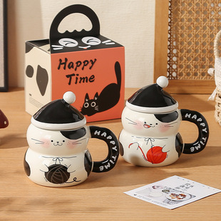 Cat Cup Ceramic High Color Value Mug with Lid Breakfast Coffee Cup Creative Water Cup for Girls Birthday Gift
