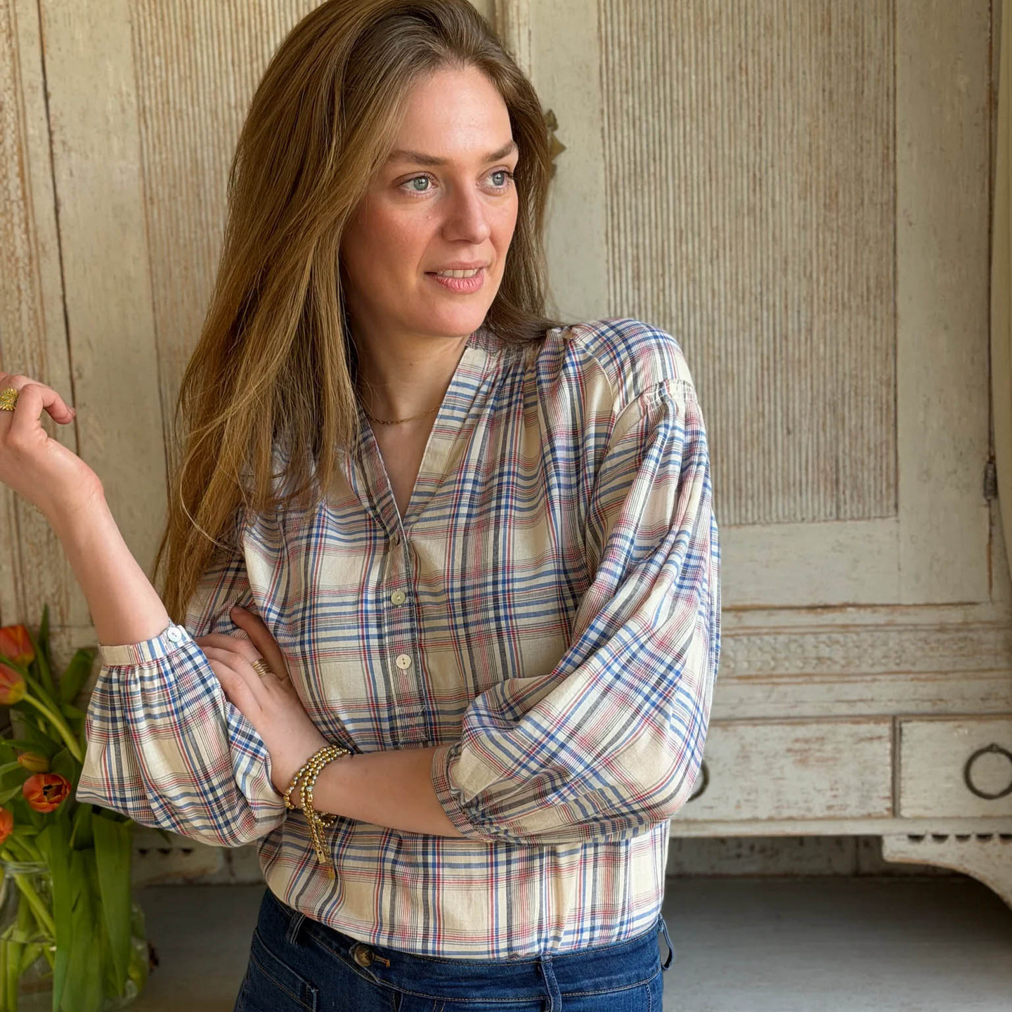 Comercio exterior de Europa y América, camisa francesa de manga larga de otoño, patrón retrógrado, camisa de mujer elegante y suelta. image 1