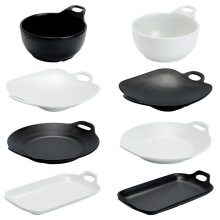 仿瓷创意盘子餐厅盛菜盘密胺塑料双耳烧烤盘子火锅配菜盘餐具商用