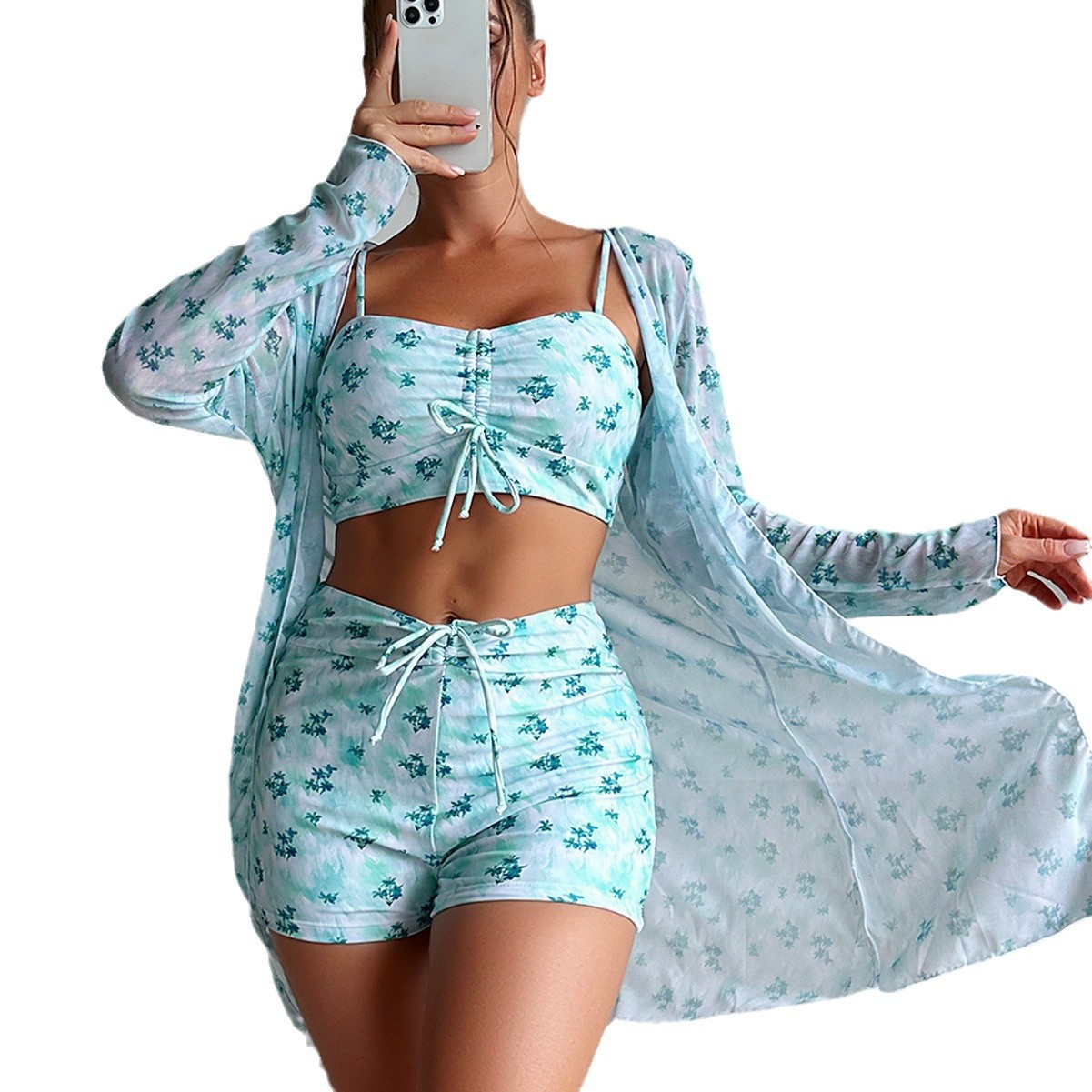 Mingyi 2024 nuevo multicolor de moda europea y americana de alta gama sexy impreso BIKINI de tres piezas traje de baño de mujer