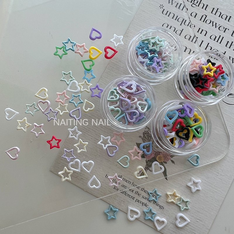 네일 아트 쥬얼리 여름 도파민 컬러 수지 중공 다섯개 별 복숭아 하트 인어 Ji 구멍 사랑 보석