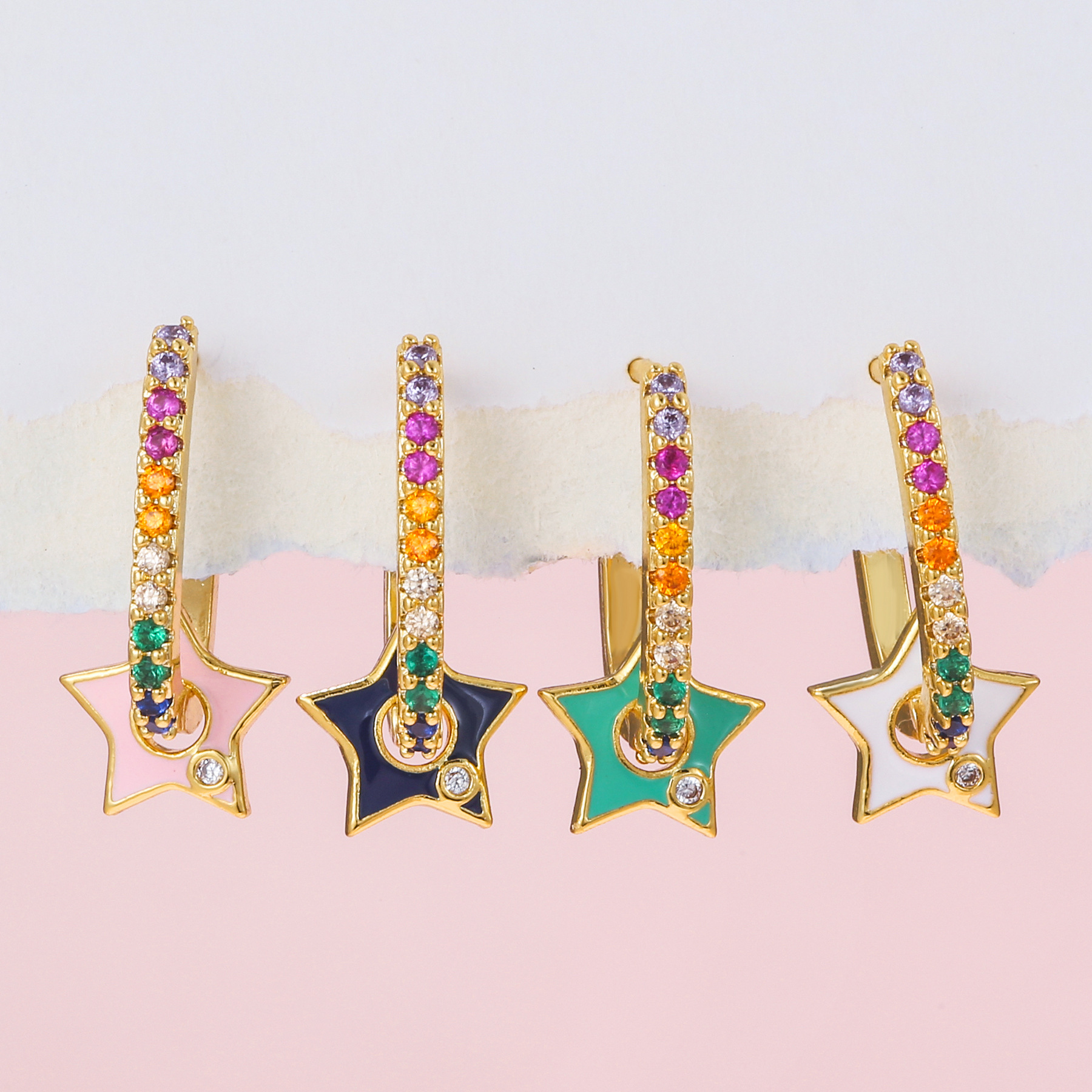 Lady Star Brass Ear Studs Zircon Copper Earrings