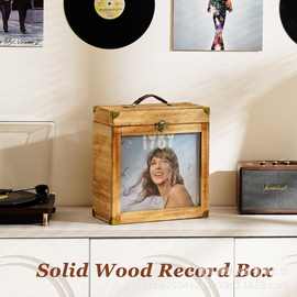 木质唱片盒手提乙烯基唱片储存盒黑胶唱片收纳储物盒CD收纳保护盒