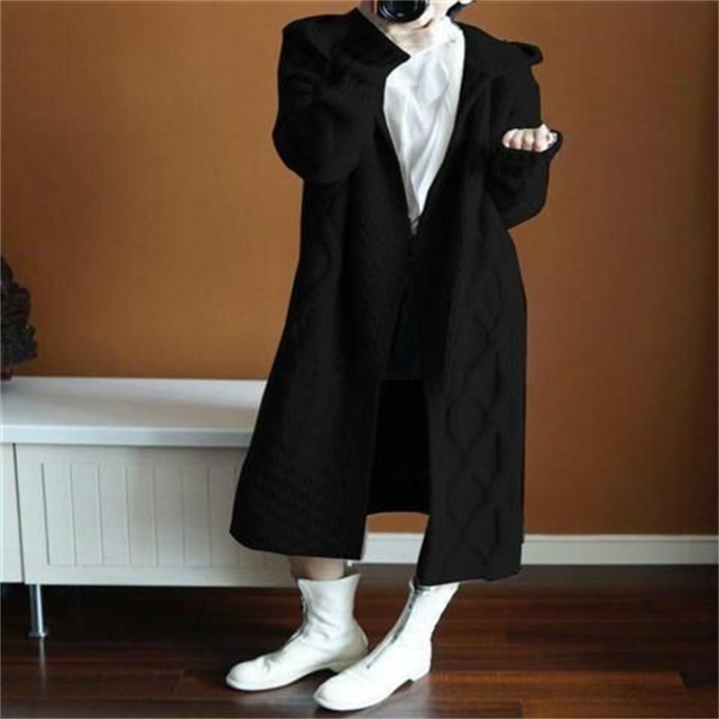 Women's Clothing sweater jacket women's medium and long lazy style loose cardigan twist thick sweater jacket_voghion.com