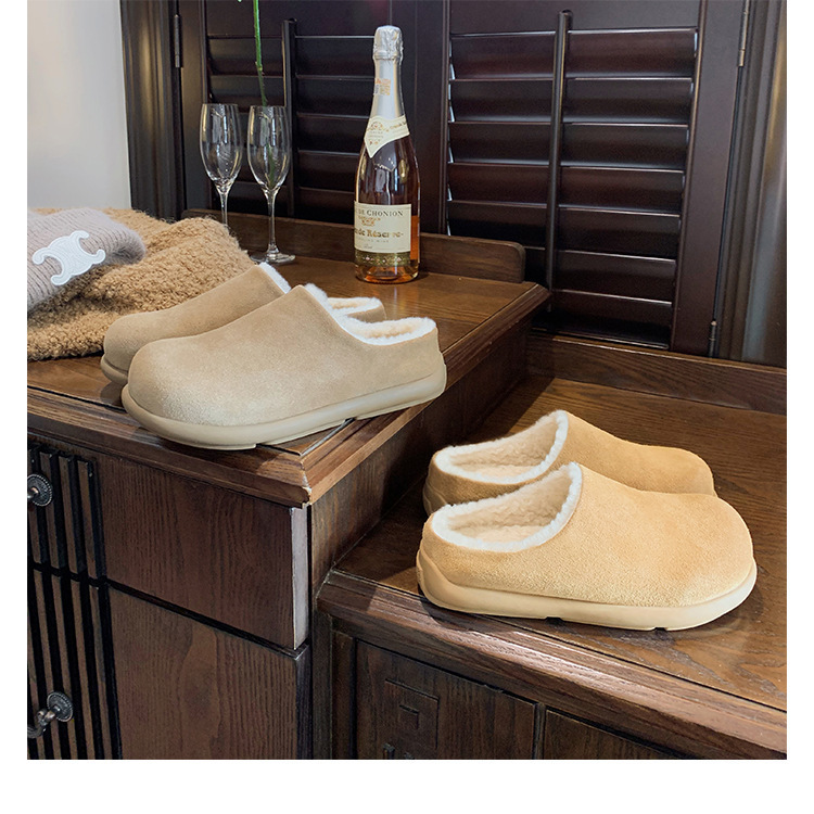 Wool Version Grape Mom Same fleece-lined Mao Mao Shoes Warm Slip-in Birkenan Half-drag Snow Boots Women's Autumn and Winter Cotton Shoes