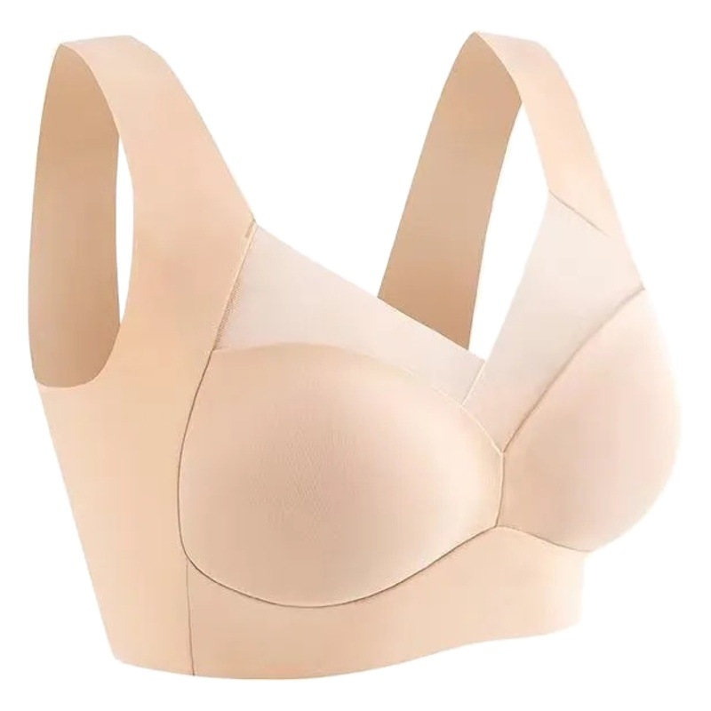 Más el tamaño de la ropa interior de seda de hielo sin costuras chaleco inalámbrico de las mujeres Sujetador deportivo empuja hacia arriba anti-flacidez delgada taza fija