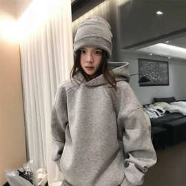 美式复古潮牌刺绣连帽卫衣女2026新款秋冬季加绒加厚上衣服