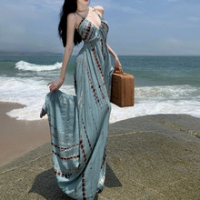 2024新款连衣裙异域风情复古风波西米亚沙滩裙子泰国度假吊带长裙