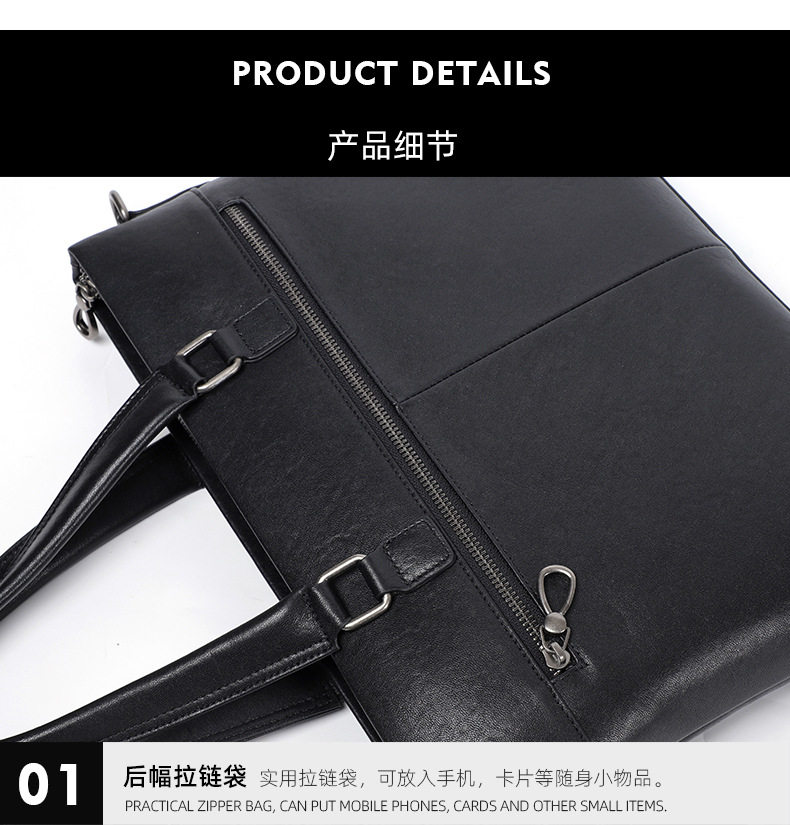 Túi xách nam da bò thật dạng cặp công sở mỏng đựng laptop 14 inch, 37×6×27 cm — Màu đen chi tiết 17