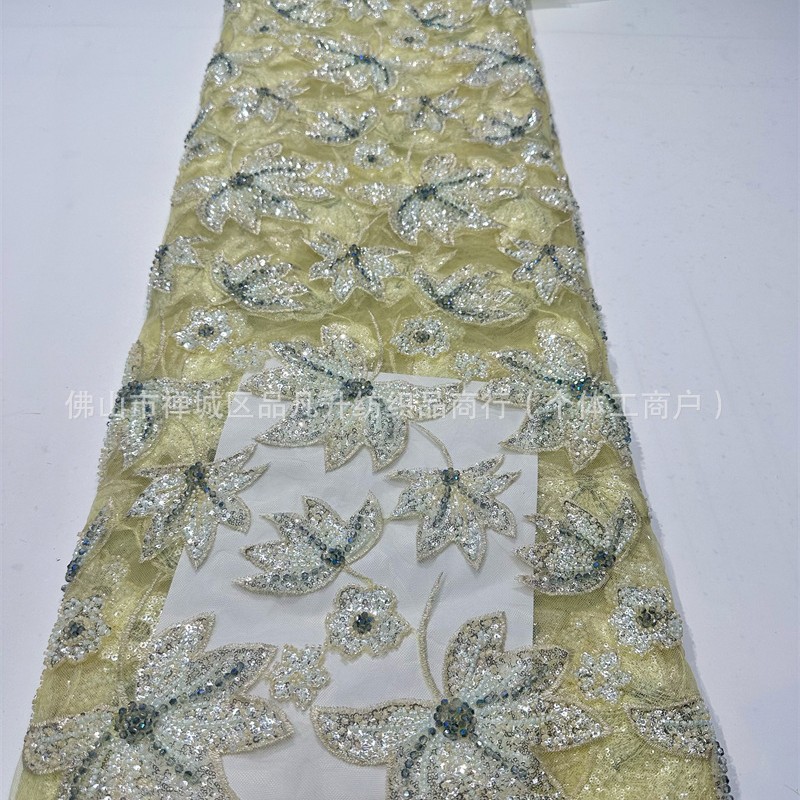 Bordado de tubo de cuentas Industria pesada Lujo Color Diamond Bordado Tela Vestido de novia Cena Vestido de dama Tela de encaje image 5