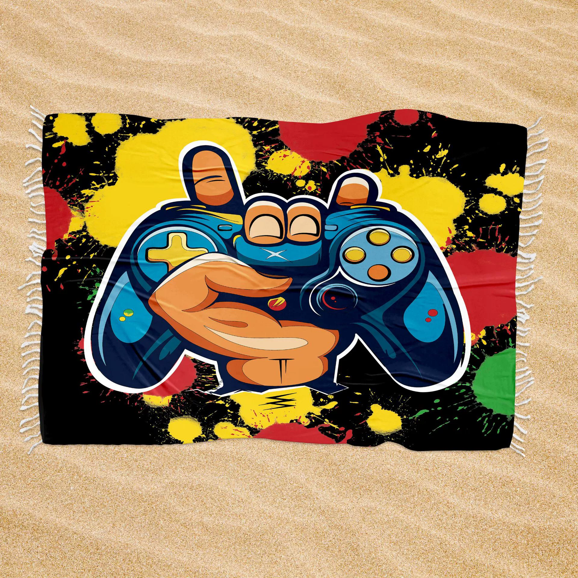 Геймпад Баскетбол Fire Print Кисточкой Квадратное Пляжное Полотенце Подушка из микрофибры Прямоугольное банное полотенце