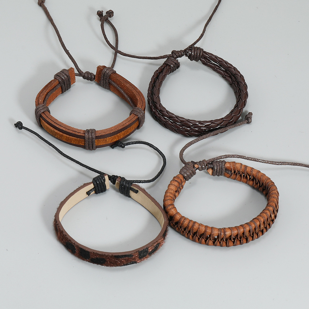 Retro Geometric Pu Leather Patchwork Unisex Bracelets 1 Set