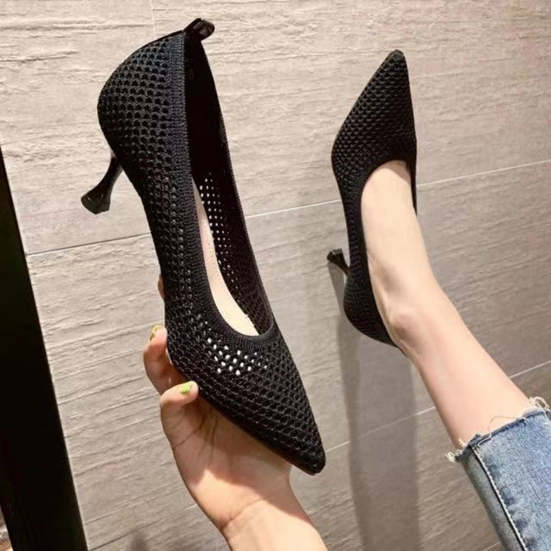 5cm Pointed High Heels Shallow Mouth Thin Heel Cyber Celebrity Single Shoes Flying Woven Breathable Mesh 2023 Spring New Women's Shoes 5cm Pointed High Heels Shallow Mouth Thin Heel Cyber Celebrity Single Shoes Flying Woven Breathable Mesh 2023 Spring New Women's Shoes