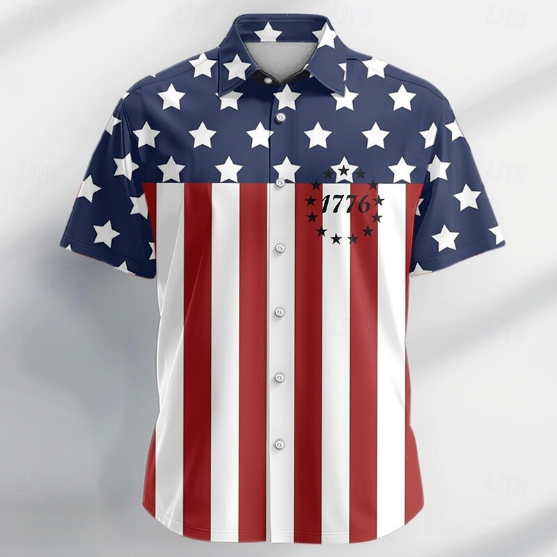 Cross-Border Independent Site Amazon New Summer Casual 250 American Flag Patriotic Shirt Men's Fashion Short-Sleeve