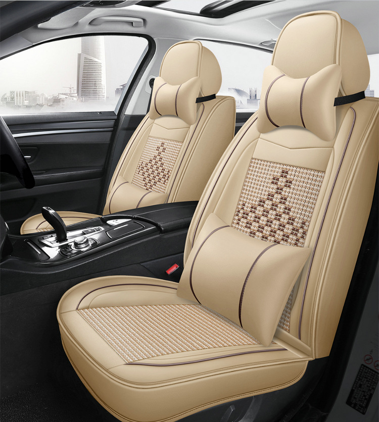 Car Seat Cushion, Universal for All Seasons, Full Leather, New Model Car Cushion, Seat Cover, Ice Silk Nappa Leather Special Seat Cushion Car Cover