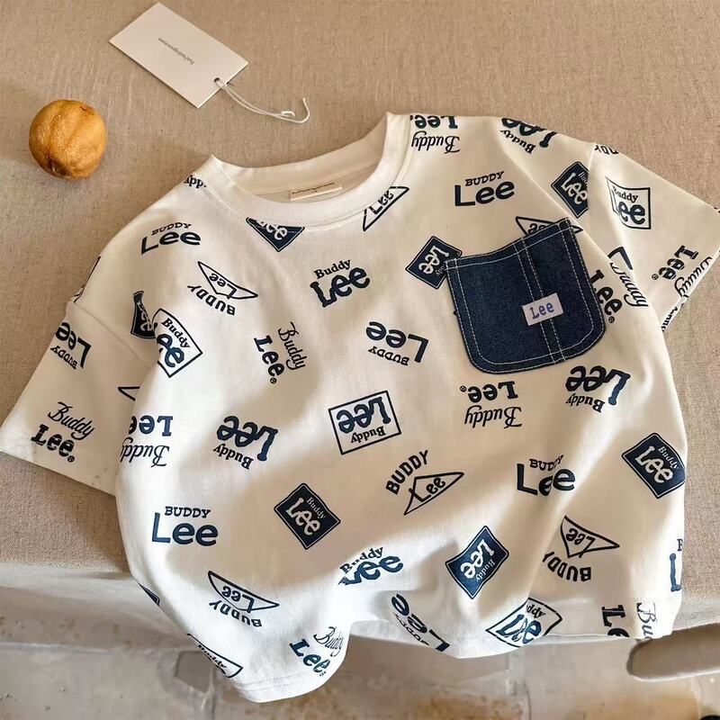 Children's Short-sleeved T-shirt Summer Men's 2025 New Children's Full Print Top Fashion Brand Baby's Pocket Half-sleeved T-shirt Women's Thin