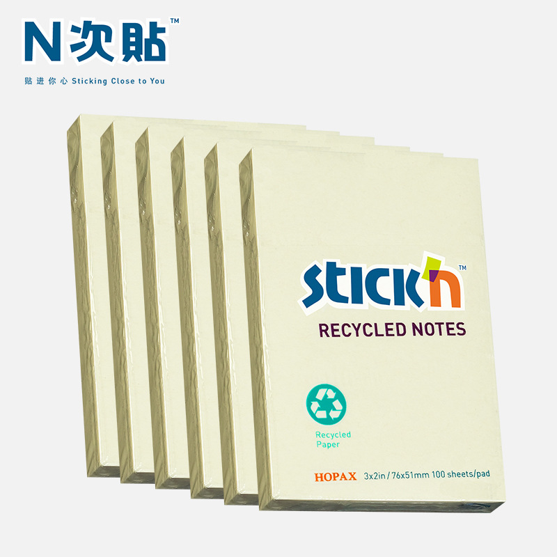 친환경 재활용 종이 스티커 메모 6팩 76*51mm 접착식 방명록 600매 노란색 36501-J6