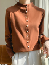 加厚双面德绒保暖衬衣开衫女秋冬新款时尚珍珠扣针织衫女抖音代发