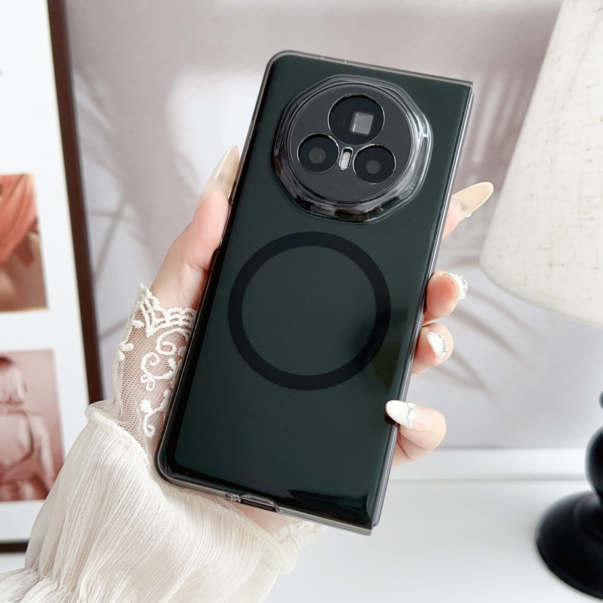 Funda magnética para teléfono plegable Honor Magic V5, con tacto de piel, carga inalámbrica, cobertura total y protección anticaídas. image 10