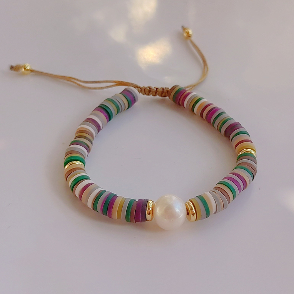 1 Piece Fashion Round Pearl soft clay Copper Knitting Gold Plated Womenu0027S Bracelets