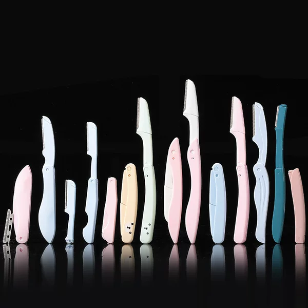 Eyebrow trimming knife neutral packaging macro folding stainless steel fine mesh eyebrow shaving knife scraping blade can do logo