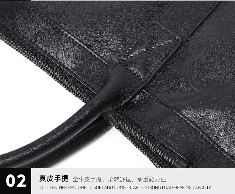 Cặp da nam công sở da bò lớp đầu nhiều ngăn 38×8×28 cm, đeo vai/chéo — Màu đen chi tiết 18