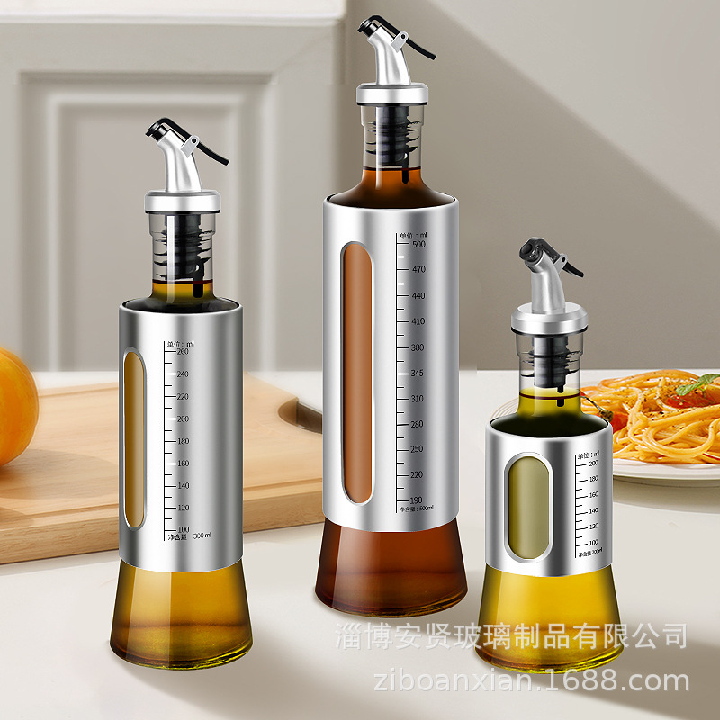 Engrasador de acero inoxidable botella de aceite de vidrio apertura y cierre automático inducción por gravedad hogar de gran capacidad cocina condimento botella condimento tarro