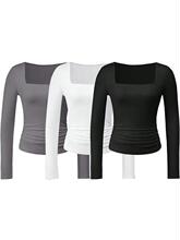 B 53959 U Neck Long Sleeve Crop Top U �I¶Ě���� �W���L���