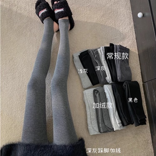 Japanese black leggings for women in autumn and winter, thickened velvet, spring and autumn footwear, thin velvet tights, warm cotton pants
